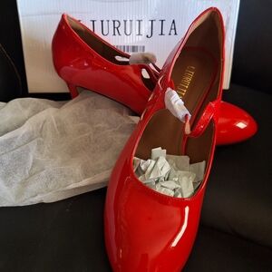 Red Patent Mary Jane Heels for Women